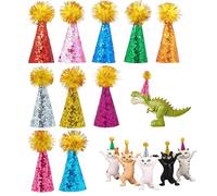 Muorruo 10-Pack Mini Party Hats for Stuffed Animals, Figures, Toys, Dinosaurs, Small Craft Hats, Colourful Doll Party Decoration, Adjustable Cone Hat with Tinsel Pom Pom