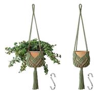 Muorruo 2-Pack Hanging Plant Holders with Patterns, Macrame Plant Hangers for Indoor and Outdoor, Macrame Plant Hangers for Pots up to 20 cm Diameter, Dark Green