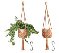 Muorruo 2-Pack Hanging Plant Holders with Patterns, Macrame Plant Hangers for Indoor and Outdoor, Macrame Hanging Planters for Pots up to 20cm Diameter, Caramel Colour
