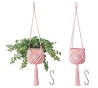 Muorruo 2-Pack Hanging Plant Holders with Patterns, Macrame Plant Hangers for Indoors and Outdoors, Macrame Plant Hangers for Pots up to 20 cm Diameter, Light Pink