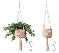 Muorruo 2-Pack Hanging Plant Pots with Patterns, Macramé Plant Hangers for Indoor and Outdoor, Macramé Plant Hangers for Pots up to 20 cm Diameter, Boho Plant Hanger Holder