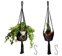 Muorruo 2-Pack Hanging Planters with Patterns, Macrame Plant Hangers for Indoor and Outdoor Use, Macrame Plant Holders for Pots up to 20 cm Diameter, Black