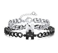Muorruo 2 Piece Bracelets for Couples, Gifts for Long-Distance Relationships, Puzzle Heart Stainless Steel Bracelets for Women and Men, Bracelet Set for Him and Her as Anniversary Present