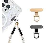 Muorruo 2 Pieces Mini Phone Holding Tabs made of Metal - Universal Lanyard Patch Stainless Steel for iPhone, Crossbody Straps and all Phone Cases (Champagne Gold + Black)