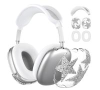 Muorruo 3-in-1 Glitter Protective Case for AirPod Max, Clear TPU Cover with Sparkling Rhinestones and Stars, Protective Ear Cushion Covers and Silicone Headband Cover