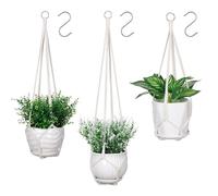 Muorruo 3-Pack Macramé Plant Hangers, Indoor Hanging Planters with 3 Hooks, Knitted Plant Holder Without Tassels for Indoors and Outdoors, Boho Style, Ivory (Pots Not Included)