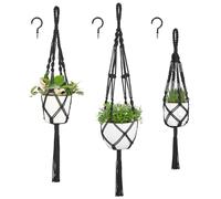 Muorruo 3-Pack Macrame Plant Hangers, Various Sizes, Indoor Hanging Baskets, Decorative Flower Holder, Stand, Boho Style, for Indoor and Outdoor Decor, Black