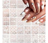 Muorruo 30 Sheets Lace Nail Stickers for Floral Nail Art, 3D Self-Adhesive Nail Decals, Rose Gold, Hollow Retro Floral Vine Nail Stickers, Design Lace Flower Nail Accessories, Rose Gold