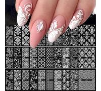 Muorruo 30 Sheets Lace Nail Stickers for Flower Nail Art, 3D Self-Adhesive Nail Decals, White Hollow Retro Floral Nail Stickers, Lace Flower Nail Accessories Design, White