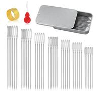 Muorruo 35 Piece Sewing Needles with Large Eye, 7 Sizes, Sharp Needles for Hand Sewing, Needle for Leather Embroidery Yarn, Stainless Steel Yarn Knitting Needle with Threader, Thimble for Crafting