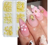 Muorruo 6 Grid Beach Nail Charms, Golden Shell Nail Rhinestones, 3D Starfish Nail Jewels and Charms in Various Shapes, Ocean-Style Nail Decorations