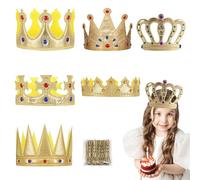 Muorruo 6 Piece Birthday Royal Crowns, Foam Crowns, Prince-Princess Gold Crown, Royal Crown, Hat Cap with Gems for Birthday Party Accessories, Halloween Crown