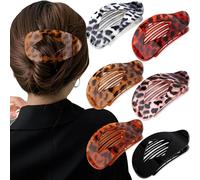 Muorruo 6 Pieces Leopard Print Flat Round Hair Clips Oval Claw Clips for Thick Medium Thin Hair Non-Slip Hair Clips with Strong Hold Duck Bill Accessories