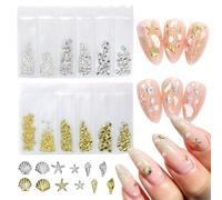 Muorruo 600-Piece 3D Metal Nail Charms, Mixed Shapes, Gold Shell, Starfish, Shell Alloy, Nail Studs, Flatback, Nail Rhinestones, Summer Beach Charms