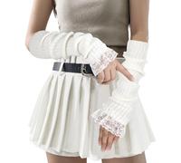 Muorruo arm warmers long sleeve fingerless, Y2K cool girl arm warmers, cute Harajuku arm warmers made of knitted lace, sweet Japanese Harajuku cosplay Lolita mitts, White