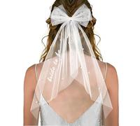 Muorruo Bridal Veil with Embroidered Hair Bow for Hen Party, Bridal Shower, Tulle, Pearl, 2-Tier Bow Veil, Engagement Accessory, Hen Party