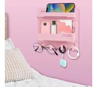Muorruo Metal Floating Shelves for Bedside Accessories Organiser, Self-Adhesive Wall Mount, Room Decor, Items for Storage and Organisation in the Bedroom, Pink