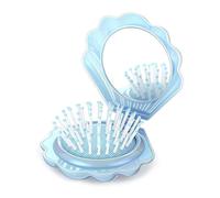 Muorruo Mini Travel Hair Brush Foldable with Mirror Shell Shape Pocket Makeup Mirror Compact Hair Massage Comb Brush for Women Hairstyles Bridal Shower Gift Party Supplies Blue
