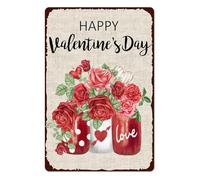 Muorruo Retro Poster for Valentine's Day with Rose Motif in Mason Jar, Red Floral Pattern, Wall Decoration, Welcome and Holiday Decor, Ideal for Club, Bar or Garage, 30 x 20 cm