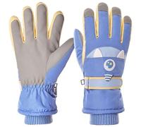 Muorruo Touchscreen Ski Gloves for Kids, Waterproof Winter Gloves with Grip, Monster Design, Anti-Loss Clip for Boys and Girls, Winter Gloves for Snowboarding, Blue