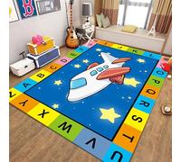 MUOUCTE Area Rug, 80x150cm Alphabet Planes Stars Space Themed Bedroom Decorative Rug, Cute Cartoon Children Rug Home Interior Decorative Carpet, Bedroom Playroom Kindergarten Entry Floor Carpet