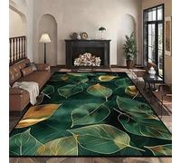 MUOUCTE Bohemian Area Rug, 60x110cm Nordic Minimalist Abstract Leaf Rug, Green and Gold Botanical Print Washable Rugs for Living Room Sofa Bedside Apartment Welcome Entryway Mat