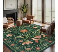 MUOUCTE Bohemian Theme Area Rugs, 80x150cm, Cute Bird Floral Plants Pattern Dark Green Farmhouse Botanical Rug, Cozy Short Pile Easy-Washing Home Goods Neutral Rug for Laundry Bedroom
