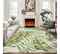 MUOUCTE Botanical Area Rug, 80x150cm Green Banana Leaf Palm Leaf Print Living Room Rug, Non-Slip Washable Tropical Rainforest Home Decor Carpet, for Kitchen Bedroom Hallway Rugs