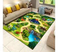 MUOUCTE Dinosaur Park Area Rug for Kids Prehistoric Style Carpet 100x150cm | Non-Shedding Soft Low Pile Carpets Volcano Waterfall Topographic Rugs for Indoor Bedside Dorm