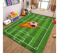 MUOUCTE Football Field Area Rug, 160x200cm Flaming Football Print Pattern Bedroom Rug, Soft Washable Kids Room Sports Rug, Low Pile Rug With Non-Slip Rubber Backing, Playroom Kids Room Rug