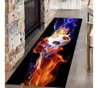 MUOUCTE Football Runner Hallway Rug, 80x200cm Purple and Red Flame Burning Football Pattern Entrance Rugs, Non-Slip Washable Wrinkle-Free Floor Carpet for Boys Bedroom Playroom Room-Black