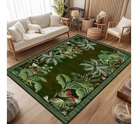 MUOUCTE Green Bushes Large Area Carpet, 160x230cm, Vintage Tropical Forest Botanical Floral Nature Plants Floor Mat, Short Pile Rubber Backed Washable Boho Decor Rug for Living Room Home Office