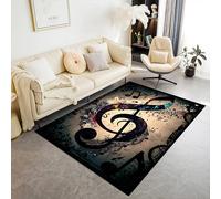 MUOUCTE Guitar Area Rugs, 100x150cm Vintage Instrument Carpet for Bedroom Durable With Non Slip Backing Throw Mat, Washable Bedroom Living Room Bedside Low Pile Carpet, Musical Note Pattern Rug
