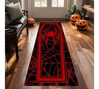 MUOUCTE Horror Long Hallway Carpet, 60x150cm, Dark Red Spider Web with Spiders Coffins Terror Gothic Rug, Premium Non Slip Backing Easy-Washing Halloween Decor Rugs for Front Door Hall