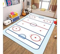 MUOUCTE Ice Hockey Rink Blue Red Area Rugs, 60x110cm Sports Event Stadium Rugs for Living Room, Non-Slip Washable No Shedding Indoor Carpet, Soft Home Decor Rugs for Girls Boys Nursery Kitchen