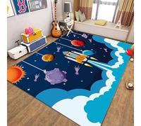 MUOUCTE Kids Room Area Rug, 160x200cm Galaxy Spaceship Indoor Area Carpet, Durable Cozy No Crease Non-Shedding Mat, Non-Slip Washable Living Room Bedroom Playroom Home Interior Decoration Rug
