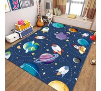 MUOUCTE Planet Area Rug, 60x110cm Kids Cartoon Rocket Astronaut Boys Bedroom Decorative Rug, Washable No Shedding Low Pile Rug With Non-Slip Rubber Backing for Living Room Dorm Game Room Rug