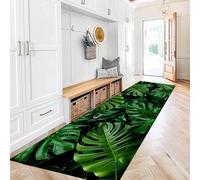 MUOUCTE Plant Runner Hallway Rug, 80x200cm Green Monstera Tropical Plant Rugs, Soft Non-Slip Washable Welcome Entrance Carpet, Suitable for Interior Decorative Floor Mats in High Traffic Areas