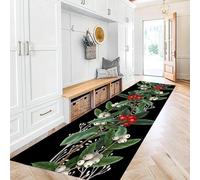 MUOUCTE Plant Runner Long Hallway Rug, 65x180cm Modern Simple Red and White Hawthorn Tree Print Pattern Non-Slip Carpet, Washable Wrinkle Free Green Plant Leaves Living Room Kitchen Indoor Rugs