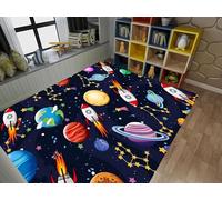 MUOUCTE Satellite Rocket Pattern Boy Bedroom Rug, 160x230cm Universe Solar Galaxy Theme Teen Boys Girls Room Decorative Carpet, Soft Non-Slip Washable Bedroom Kindergarten Entrance Carpet Mat