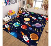 MUOUCTE Satellite Rocket Pattern Boy Bedroom Rug, 60x110cm Universe Solar Galaxy Theme Teen Boys Girls Room Decorative Carpet, Soft Non-Slip Washable Bedroom Kindergarten Entrance Carpet Mat
