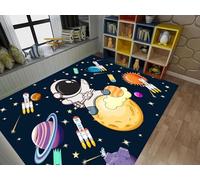 MUOUCTE Space Astronaut Children Play Area Rug, 60x110cm Cute Cartoon Star Rocket Print Pattern Rug, Non-Slip Washable Interior Decoration Rug, Bedroom Kids Room Playroom Apartment Floor Mat