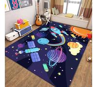 MUOUCTE Starry Sky Area Rugs, 60x90cm Rocket Planet Print Pattern Children's Room Rugs, Solar System Cartoon Outer Space Rugs, Non-Slip Indoor Rugs Suitable for Areas With High Traffic Volume