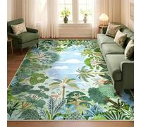MUOUCTE Summer Jungle Rug, 60x110cm Plant Leaves Pattern Green Forest Soft Rugs, Washable No Shedding Tropical Rainforest Interior Decorative Carpet, for Kitchen Dining Room Bedroom Non-Slip Rug