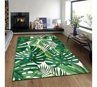 MUOUCTE Tropical Rainforest Area Rug, 80x150cm Modern Green Plant Leaf Monstera Pattern Rug, Soft and Simple Washable Easy to Clean Kitchen Mat, Non-Slip Indoor Rugs for High Traffic Areas