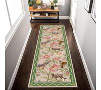 MUOUCTE Vintage Animal Runner Rugs, 60x120cm, Abstract Floral Animals Tiger Leopard Giraffe Pattern Long Hallway Rug, Washable Rubber Backed Durable Boho Carpet for Dining Room Laundry