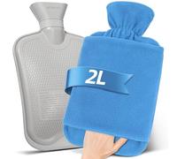 MUPAS Hot Water Bottle 2L, Fleece Cover, Hand Pocket, Leakproof, Light Blue | Wide Easy-Fill Opening, Washable Fleece Cover, Hot And Cold All Year Round, Ideal For Hands, Feet, Shoulders, Neck And Legs