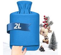 MUPAS Hot Water Bottle with Fleece Cover - 2L Large Leakproof Hot Water Bag - Soft Hot Water Bottle with Hand Pocket and Natural Rubber -for Hands, Feet, Shoulders, Neck, Abdomen, Legs (Light Blue)