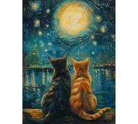 Mupmod Cat Paint by Numbers for Adults, Paint by Numbers kit on Canvas for Beginners, Starry Night Oil Painting Set Craft Supplies, 3 Paintbrushes and Acrylic Paint 12x16 Inch