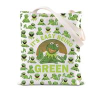 Muppet Movie Merchandise Inspired Tote Bag Kermit Frog Gift It’s Easy Being Green Canvas Bag WDW Singing Frog Gift For Fans (Green Frog Tote)